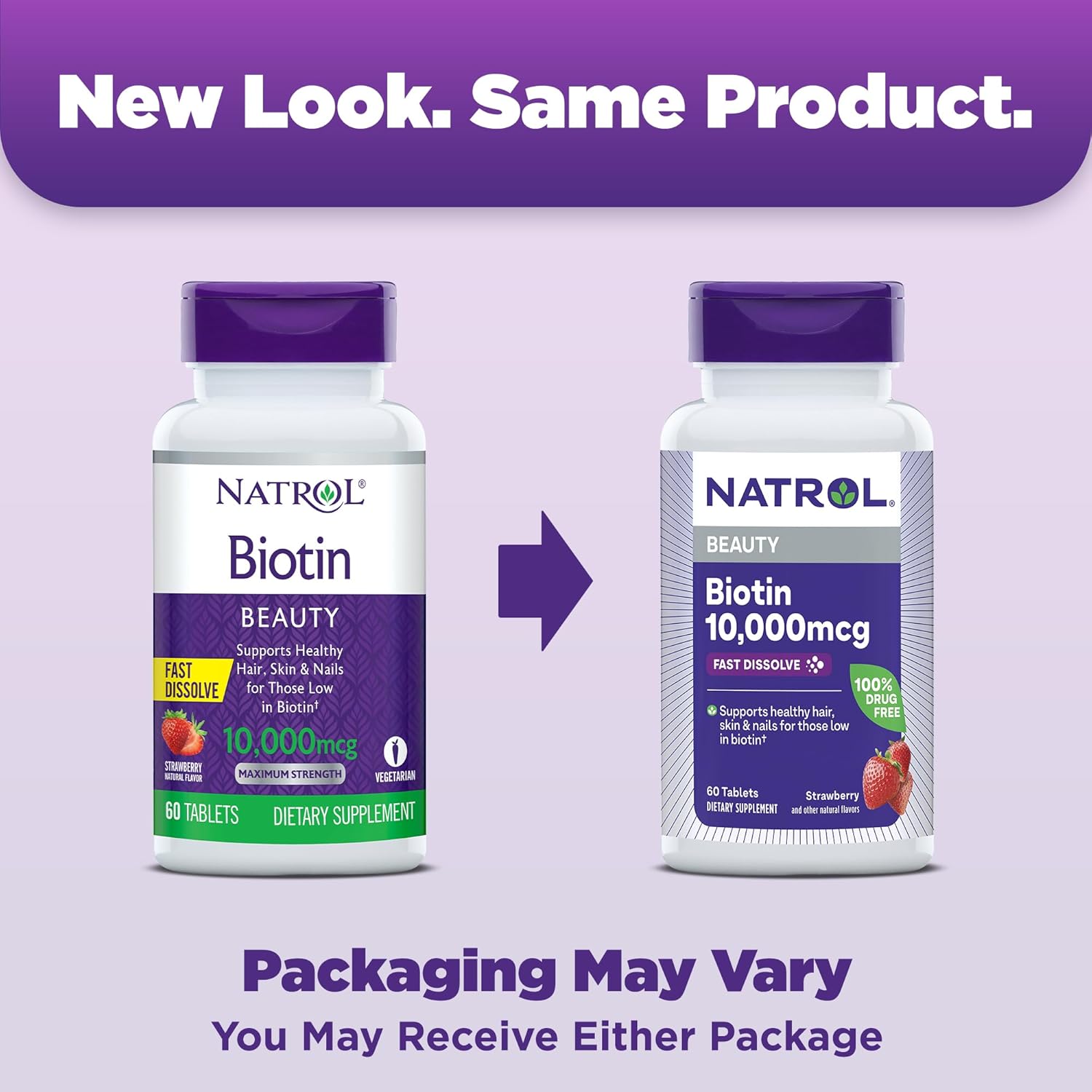Natrol Biotin 10000mcg, 4X Faster Dissolve Supplement for Healthy Hair, Skin and Nails for Those Low in Biotin, Plus Energy Metabolism Support, 60 Tablets, Up to a 60 Day Supply - Image 2
