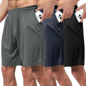 BOOJO 3 Pack Gym Basketball Mens Shorts – Quick Dry Black Workout Athletic Shorts with Pockets for Casual Running(S-6XL)
