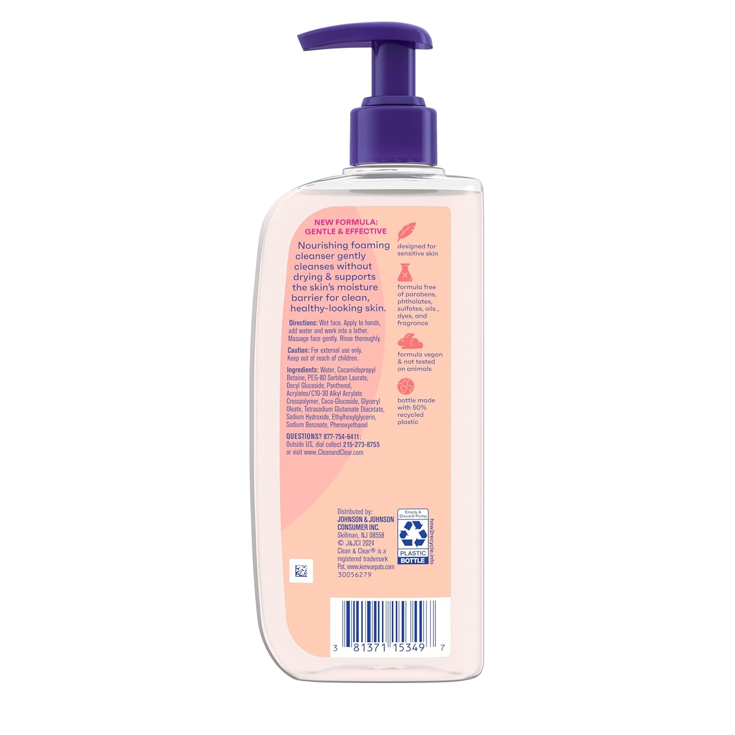 Clean & Clear Essentials Oil-Free Foaming Facial Cleanser, Daily Foaming Face Wash with Pro-Vitamin B5 for Sensitive Skin, Gently Removes Oil & Pore-Clogging Impurities, Fragrance-Free, 8 fl oz - Image 6