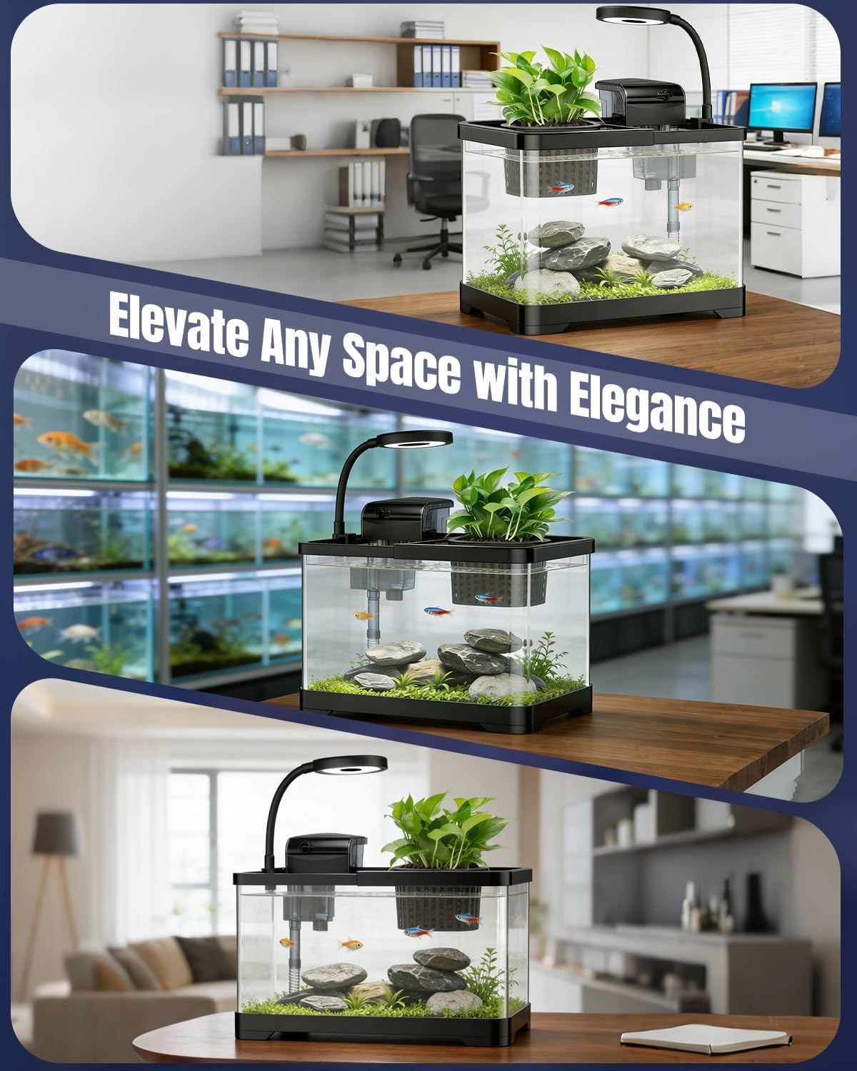 Pawfly 2 Gallon Fish Tank, Small Aquarium Kit, Betta Fish Tank Starter Kit with 6 W LED Light, 65 GPH Filter, Siphon Vacuum Water Changer & Basket, Aquarium for Betta, Shrim, or Small Fishes - Image 8