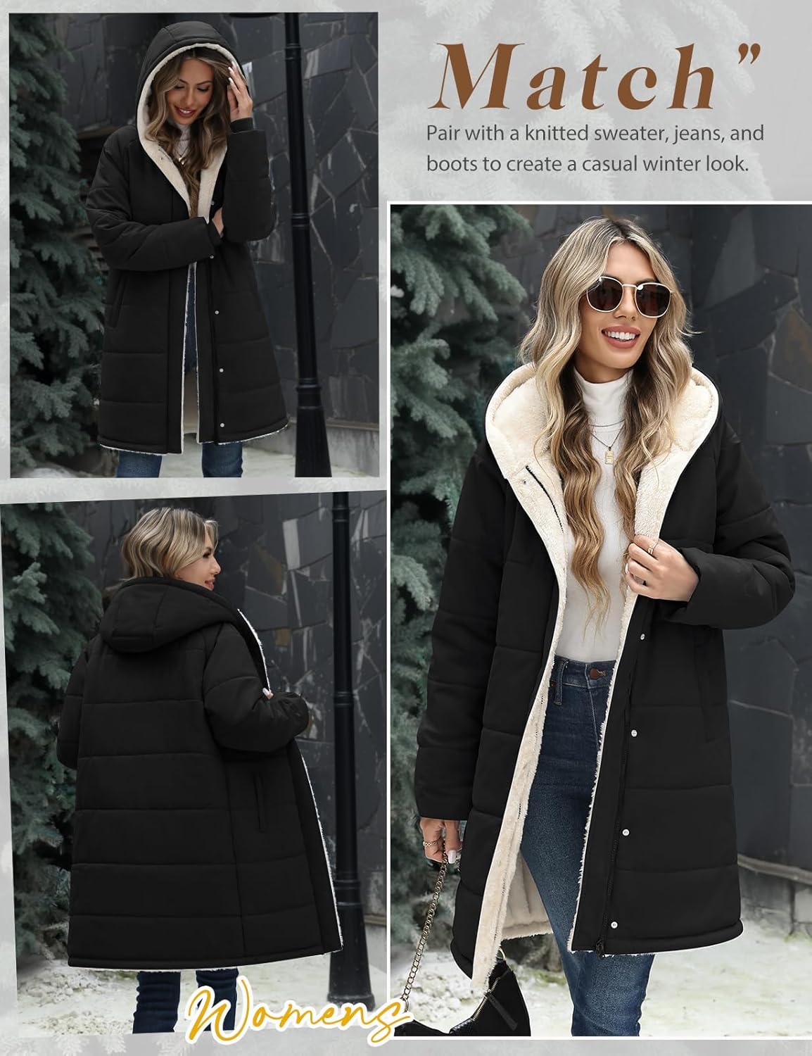 UMIPUBO Women's Long Winter Puffer Jacket – Sherpa Fleece Lined Hooded Coat, Water-Repellent Windproof Warm Quilted Outerwear - Image 5