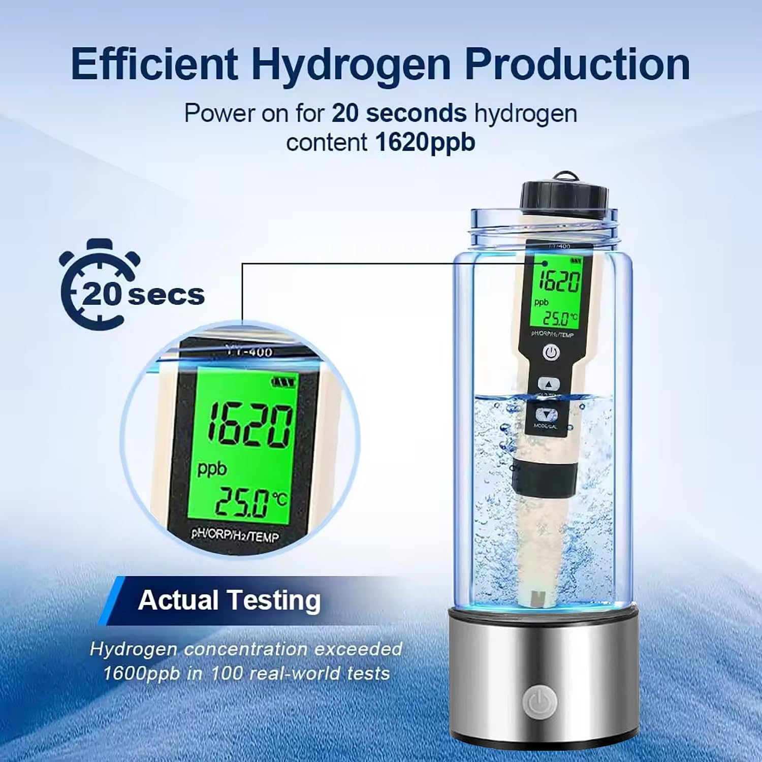Hydrogen Water Bottle Generator 2pack, Glass Hydrogenated Water Bottles Health Cup, Hydrogen Water Generator w SPE/PEM Tech Improve Water for Home/Office/Travel/Daily Drinking Gift for Mom Father Day - Image 3