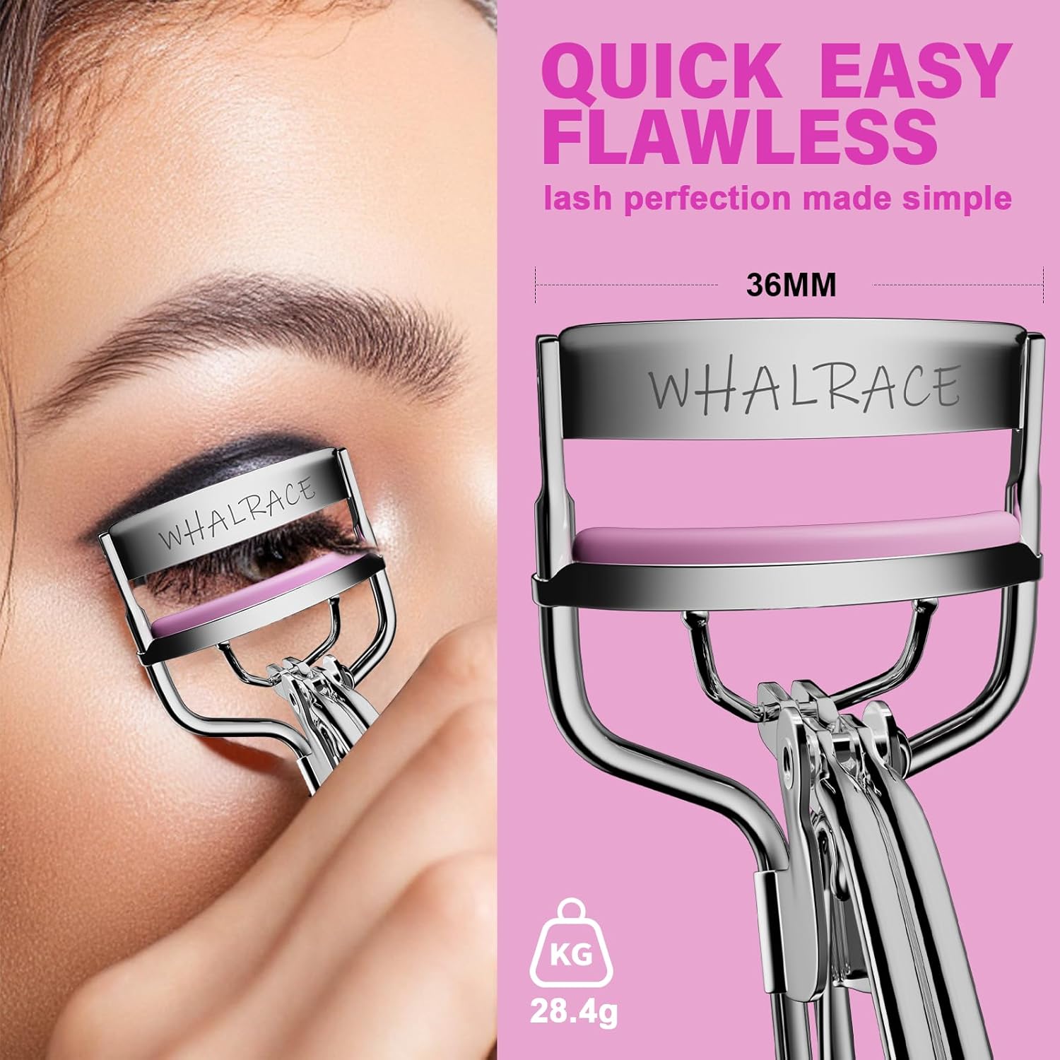 Eye Lash Curler with 6PCS Extra Replacement Strips, Whalrace Superior Curling Effect Eyelash Curlers, Easy & Comfortable to Grip and Use-Gpink - Image 5