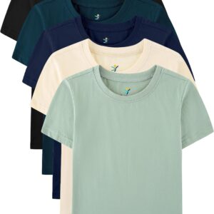 Boys T-Shirts 5 Pack,100% Cotton Jersey Short Sleeve Crew Neck Shirts for Boys School,Daily and Sports Wear 4-16 Years