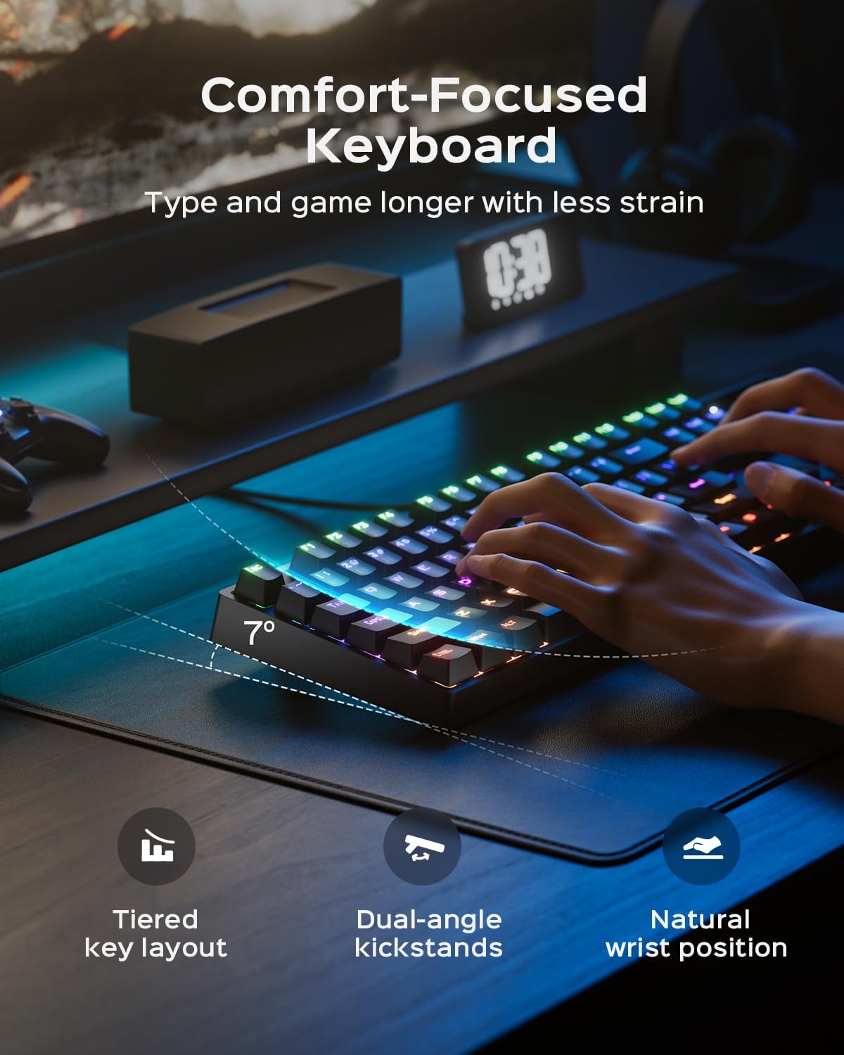 wegear Mechanical Gaming Keyboard with Blue Switch, 104-Key Full Size RGB Backlit Wired Keyboard(11 Modes, Anti-Ghosting, Double-Shot ABS Keycaps, Lighted Computer Key-Board for PC Windows-Black - Image 4