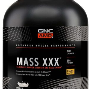 GNC AMP Mass XXX, Clinically Proven Weight Gainer Protein Powder, Improves Strength and Size, 780 Calories, 50g Protein, Micronized Amino Acids, Creatine, Betaine, Vanilla, 13 Servings, 6 Pounds