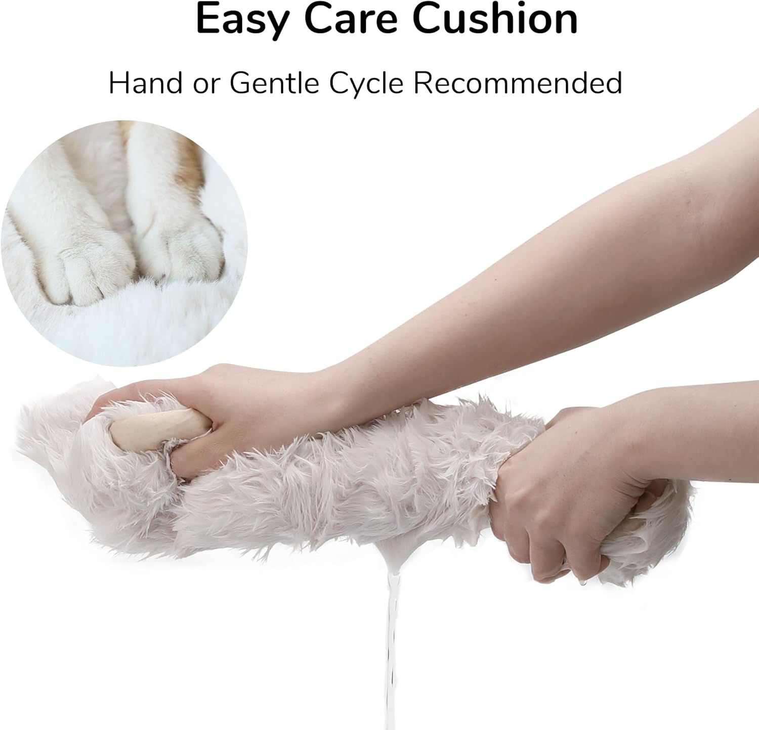 FUKUMARU Cat Beds for Indoor Cats, 24 Inch Large Cat Couch Bed with Cozy Faux Rabbit Fur Cushion, Felt Cats House Sofa in Oval Shape, Camel - Image 7