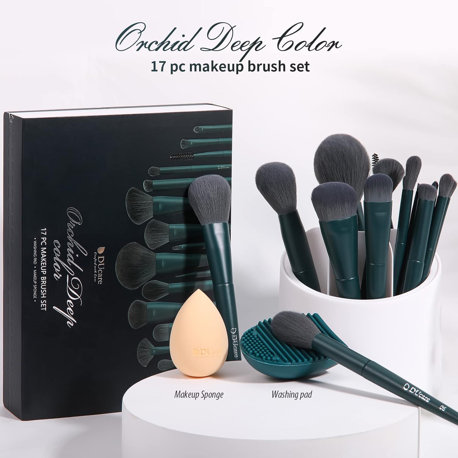 DUcare Makeup Gift Set 19 Pcs,17pcs Makeup Brushes Set 1pc Cleaning Mat 1pc Makeup Sponge Make up Brushes for Foundation,Face Blending Powder, Contour, Bronzer,Highlight, Concealer, Eyeshadow - Image 3