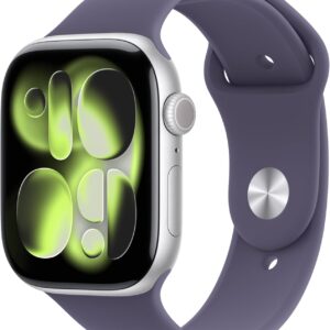 Apple Watch Series 11 [GPS 46mm] Smartwatch with Silver Aluminum Case with Purple Fog Sport Band – M/L. Sleep Score, Fitness Tracker, Health Monitoring, Always-On Display, Water Resistant