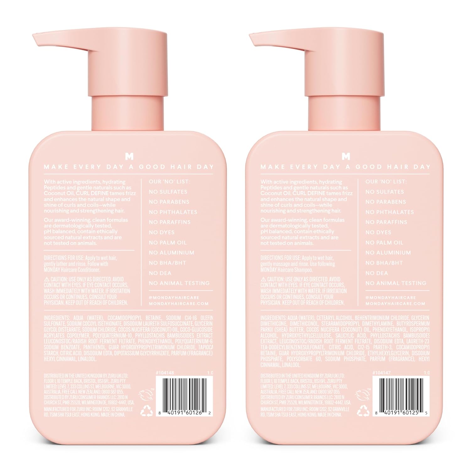 MONDAY HAIRCARE Curl Define Shampoo + Conditioner Set (2 Count) 12 oz Each Nourishes Curls, Tames Frizz, Coconut Oil and Shea Butter Enhance Shine, 100% Recyclable Bottle - Image 2