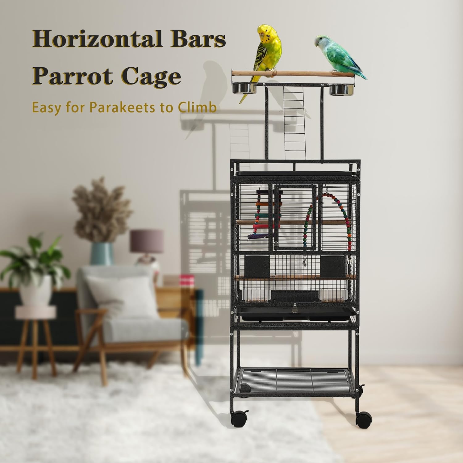 51" Small Bird Cage with Stand,Parakeet Cage, Parrot cage with Parakeet Toys, Bird Cage Accessories for Lovebirds Cockatiel Conure Finch Canary Budgie - Image 3