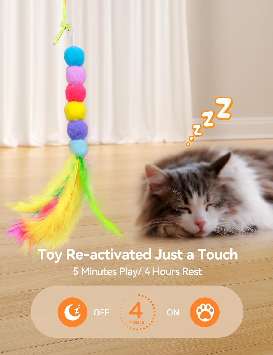 FEELNEEDY Laser Interactive Cat Toys, LED Light, 8 PCS Replacement Teaser with Bell Refills, Feather & Mouse Cats Toy, Hanging Cat Toys for Indoor Cats, for Bored Adult Kitten Exercise, Silver - Image 6