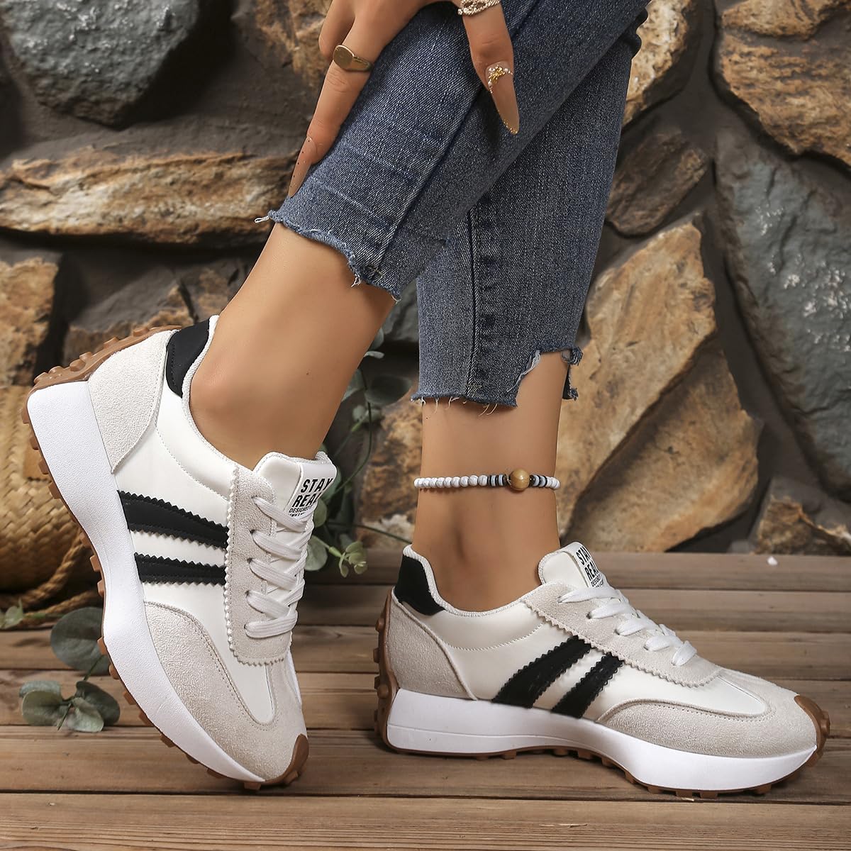 Women's Fashion Thick Sole Sneakers, Breathable Walking Shoes, Comfortable Support, Casual Textile Upper, Rubber Sole, All Seasons - Image 5
