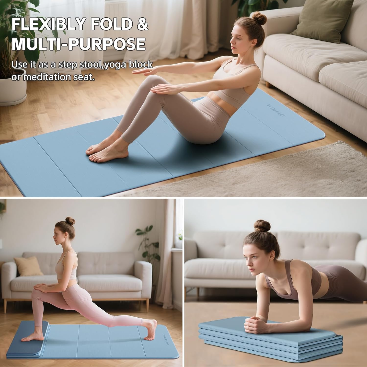 7-Fold Yoga Mat 70"x24" - 1/2 Inch Thick Folding Exercise Mat, Compact Non-Slip TPE Mat for Travel, Storage, Yoga & Home Gym, Lightweight & Portable - Image 6
