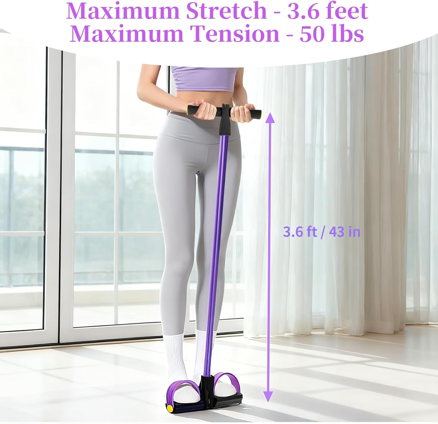 Pedal Resistance Bands with Handles, Upgrade 6-Tubes Manual Tension Training Pedal, Natural Rubber Foot Pedal Resistance Bands, Multifunction Fitness Bands for Abdomen, Waist, Arm, Leg - Image 7