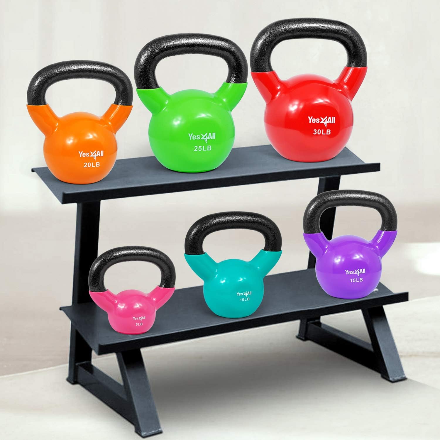 Yes4All Kettlebell, Vinyl Coated Kettlebell Cast Iron Sets with Stable Flat Bottom for Full Body Workout, Push up, Grip Strength Training & Weights Exercises - Image 5