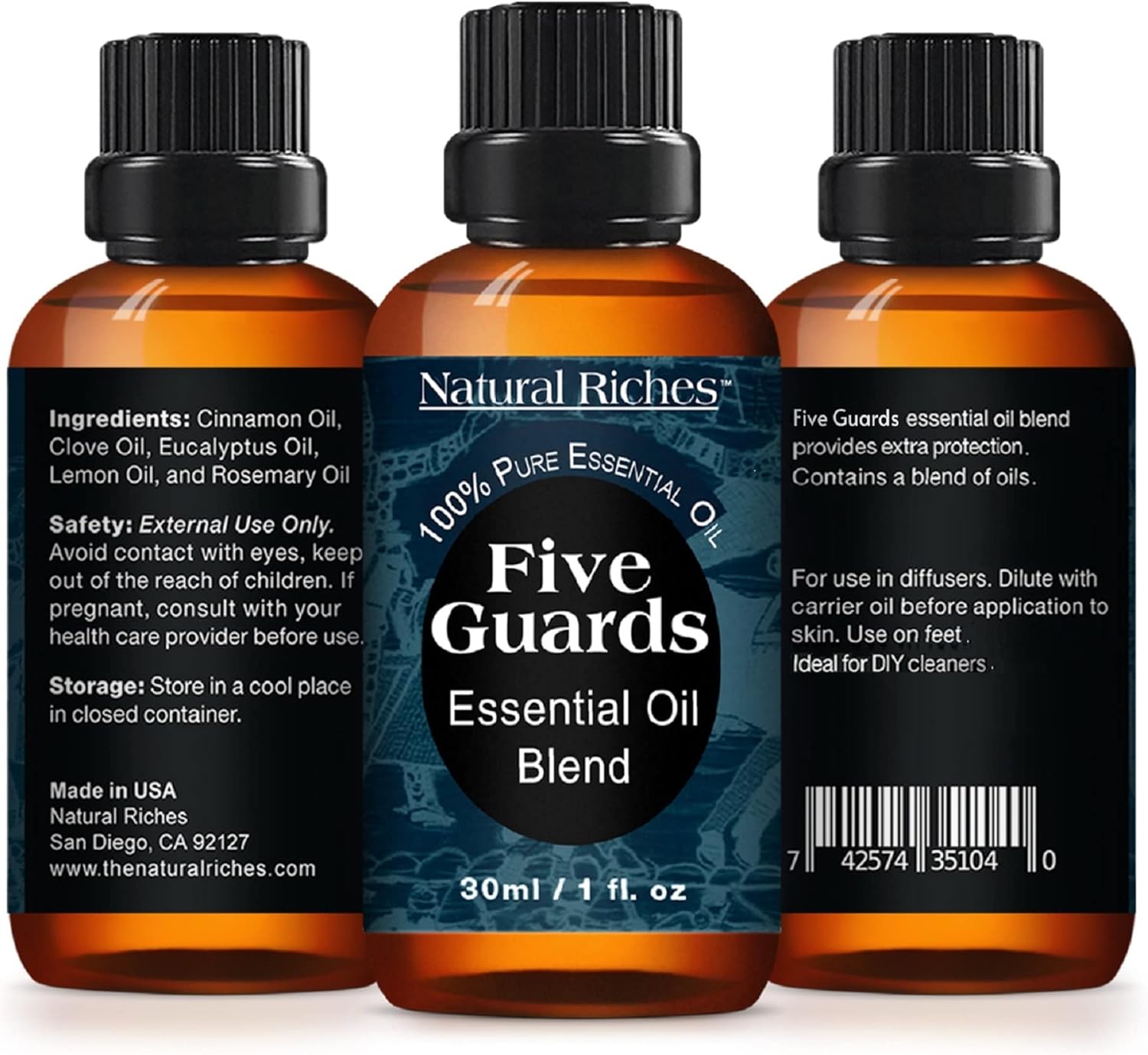 Natural Riches Five Guards Essential Oil Blend for Health Shield Aromatherapy with Clove Cinnamon Lemon Rosemary Eucalyptus Oil - 30ml - Image 2
