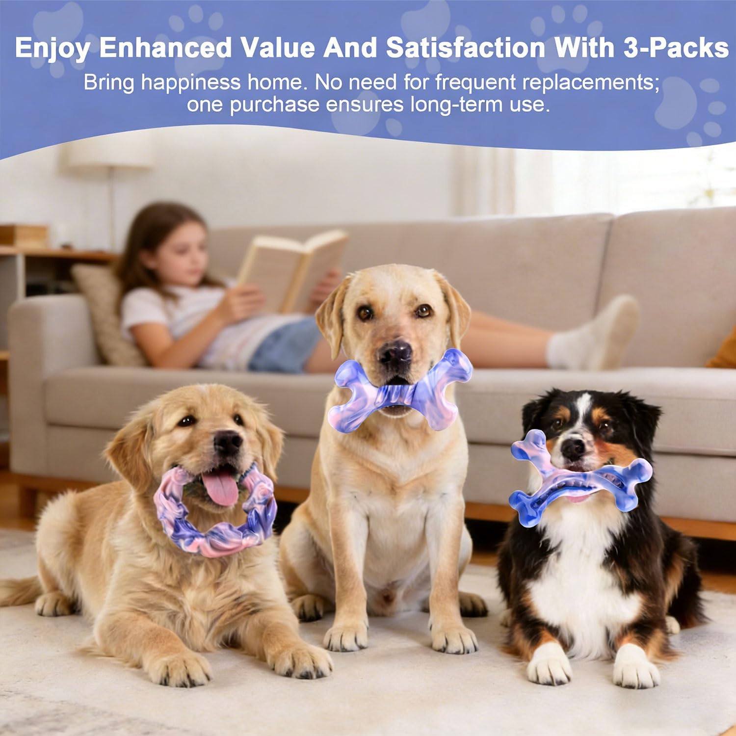 Rensh 3-Pack Tough Dog Chew Toys for Aggressive Chewers, Almost Indestructible Dog Toys for Medium Large Breed, Super Chew Toy to Keep Them Busy & Reduce Boredom, Teeth Cleaning Training, Milk Flavor - Image 6