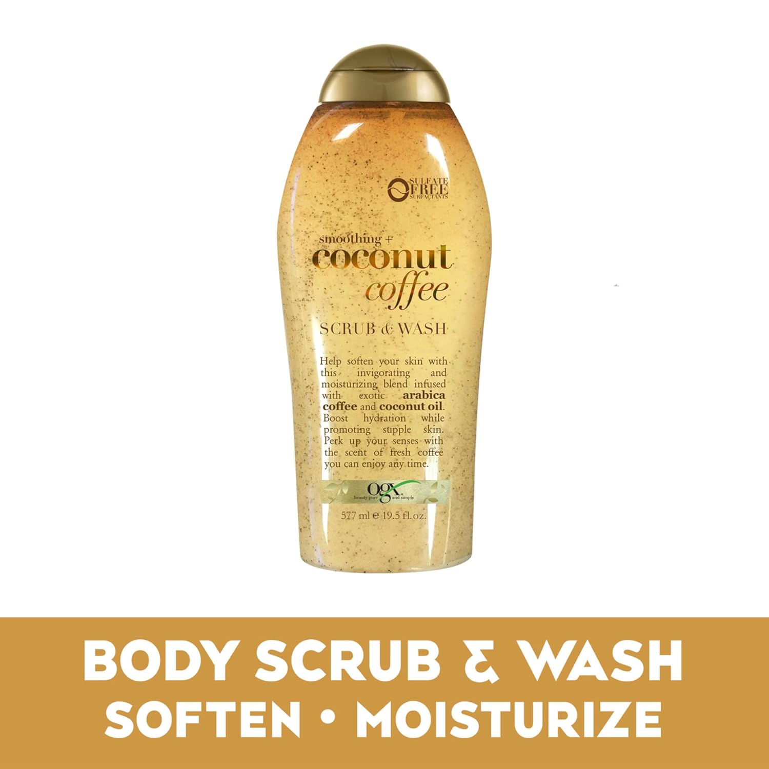 OGX Smoothing + Coconut Coffee Exfoliating Body Scrub with Arabica Coffee & Coconut Oil, Moisturizing Body Wash for Dry Skin, Paraben-Free with Sulfate-Free Surfactants, 19.5 Fl Oz, 2 Pack - Image 3