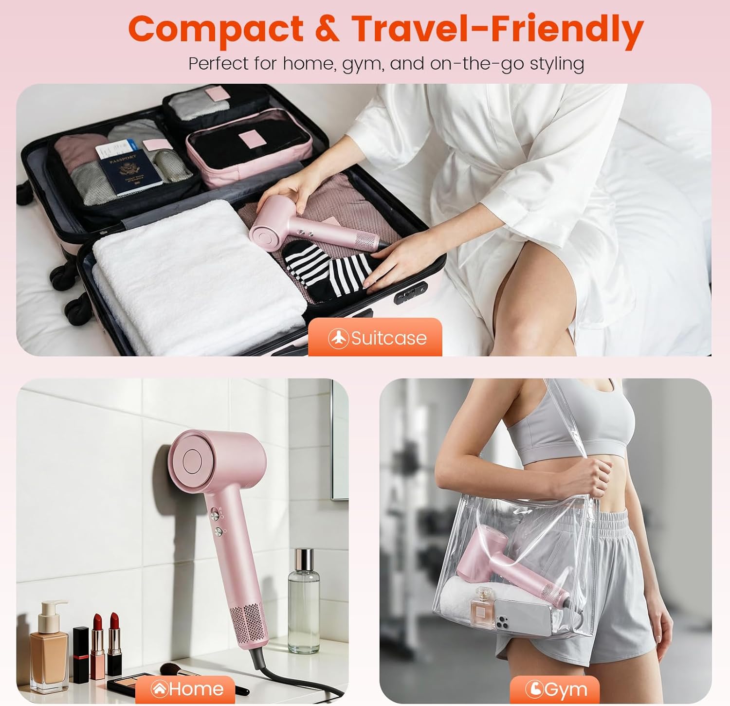 Hair Dryer, 160,000 RPM High-Speed Ionic Blow Dryer with Brushless Motor for Fast Drying, 500 Million Ions Frizz Control, Low Noise Hairdryer with Magnetic Diffuser & Nozzle for Curly Hair Home Travel - Image 6