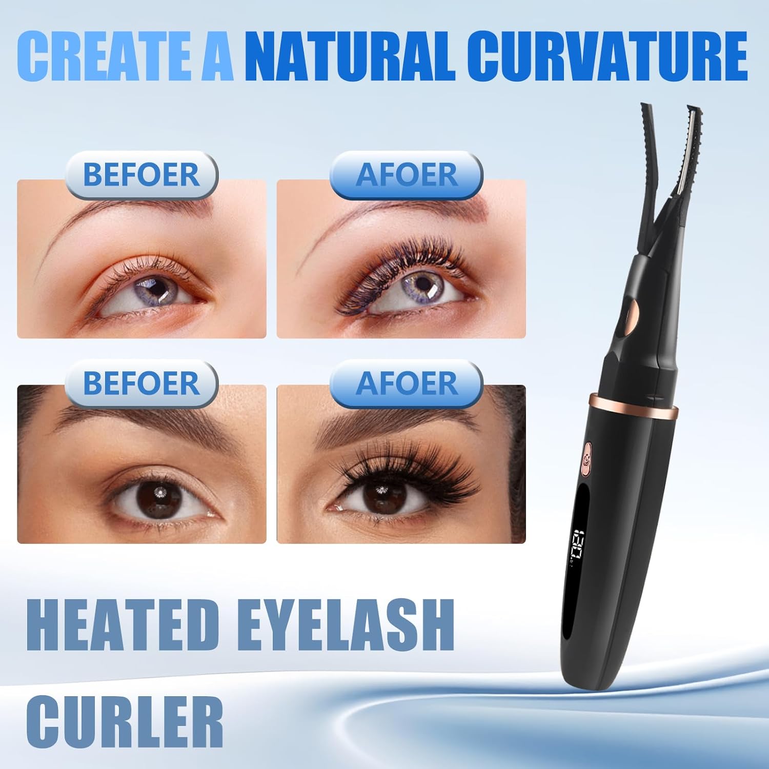 Heated Eyelash Curlers - 2 in 1 Clip- Type Heated lash Curler Best Seller Electric Eyelash Curler LED Display 3 Temp Settings for Makeup Tools USB Rechargeable Natural Curling 24H Long Lasting QI1 - Image 4
