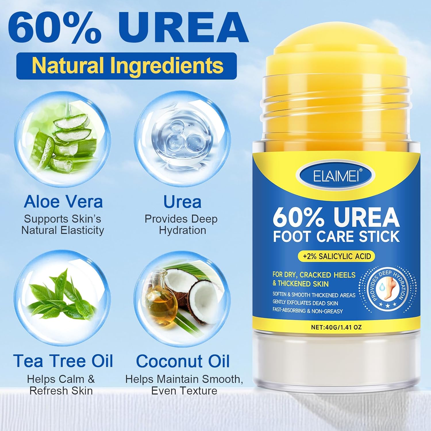 Urea Foot Care Cream, Urea Cream 60 Percent for Feet Maximum Strength with 2% Salicylic Acid, Foot Cream for Cracked Heels and Dry Skin, Cracked Heel Repair, Callus Remover, Deep Hydration, 1.41 Oz - Image 2