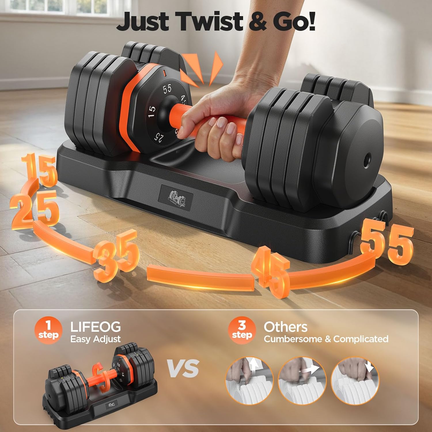2026 FDB2 Updated Adjustable Dumbbell Set of 2, 110lbs/50lbs Weights Dumbbell Set with Storage Box, 25lbs/55lbs Adjustable Weights with Anti-slip Silicone Grip, Weight Set For Home Gym Suit both Men and Women - Image 3