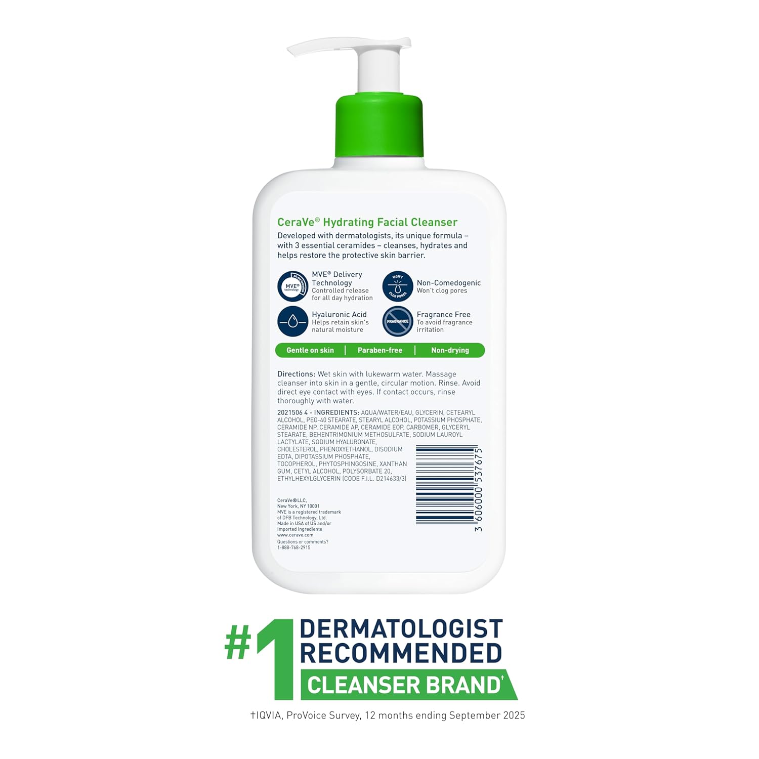 CeraVe Hydrating Facial Cleanser, Moisturizing Face Wash For Dry Skin, Hyaluronic Acid + Ceramides + Glycerin, Hydrating Cleanser For Normal To Dry Skin, National Eczema Association Certified - Image 7