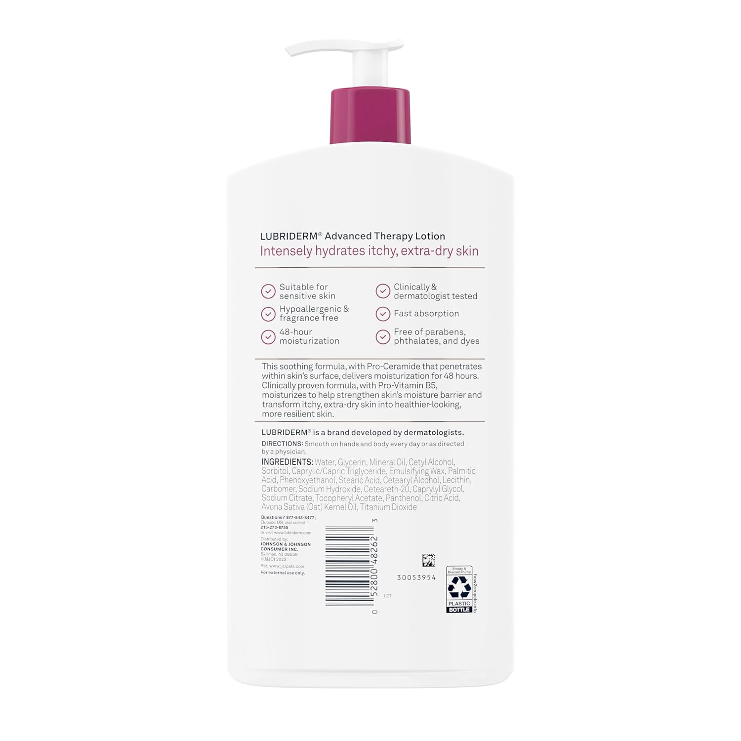 Lubriderm Advanced Therapy Fragrance Free Moisturizing Hand & Body Lotion + Pro-Ceramide, Intense Hydration for Itchy, Extra Dry, & Sensitive Skin, Non-Greasy, Hypoallergenic, 24 fl. oz - Image 9