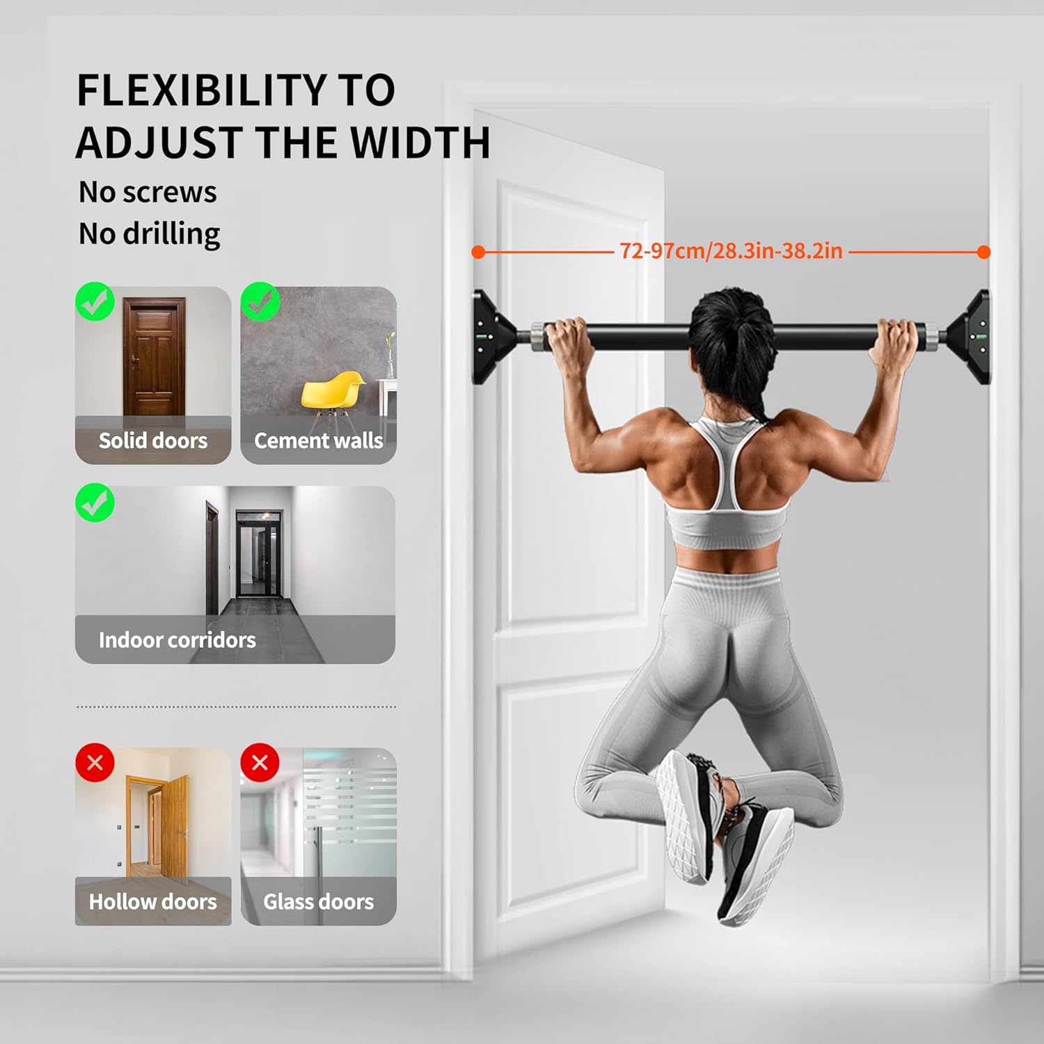 PROIRON Door Pull Up Bar Doorway Frame Chin Up Bar from 28.3in-38.2in,No Screws,Home Gym Upper Body Workout Fitness Equipment,Exercise Hanging Bar Portable,Non-slip Secure Grip,440 LB - Image 7