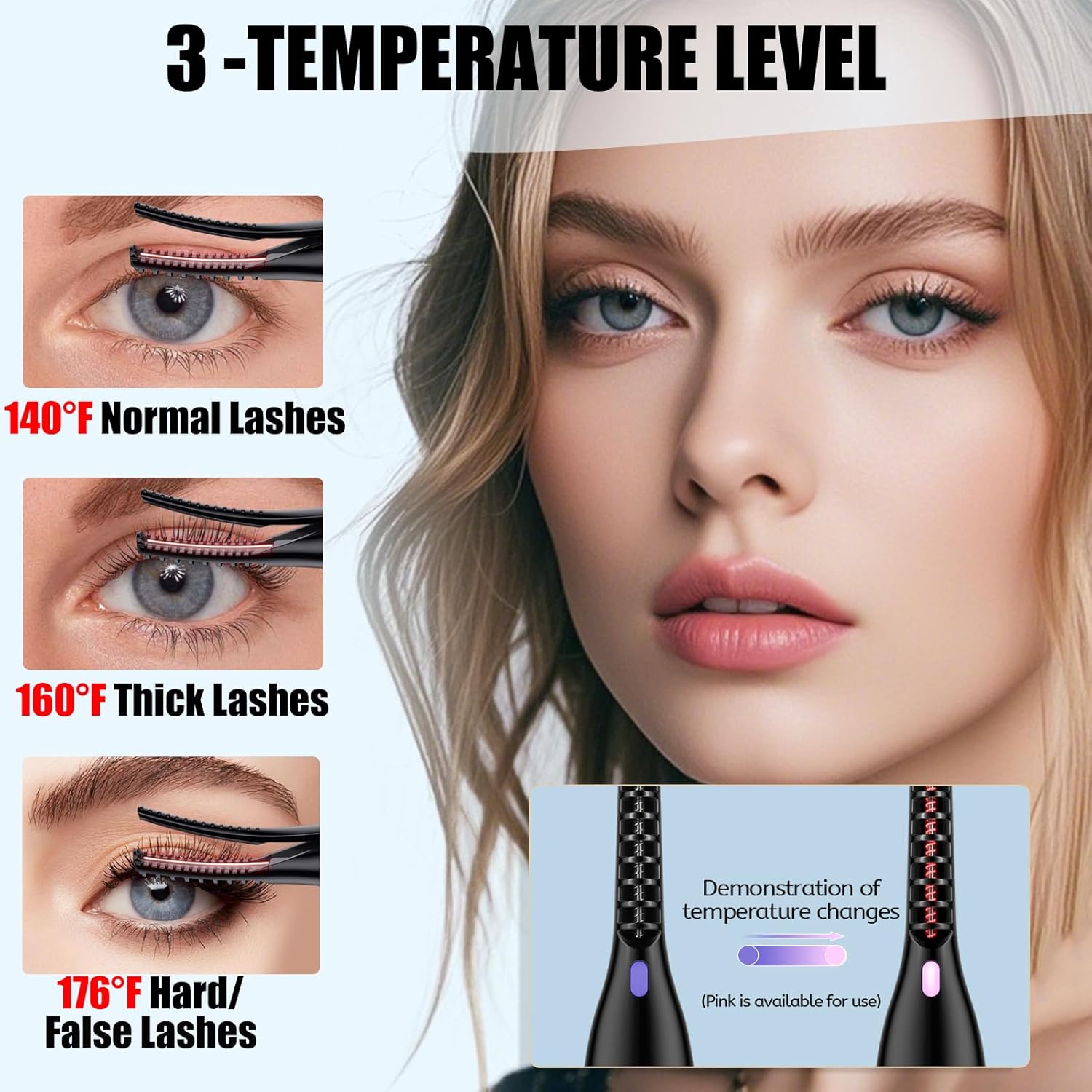 Heated Eyelash Curlers - 2 in 1 Clip- Type Heated lash Curler Best Seller Electric Eyelash Curler 3 Temp Settings for Makeup Tools USB Rechargeable Natural Curling 24H Long Lasting B2-2 - Image 2