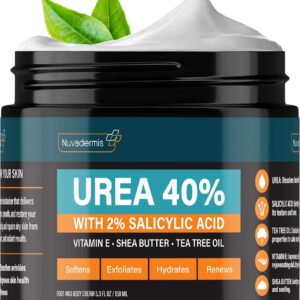 NUVADERMIS 40% Urea Cream – Full Body Moisturizing Cream for Extremely Dry Skin – Maximum Strength Urea Cream with 40 Percent Urea for Feet, Hands, Elbows & Body – Urea + Salicylic Acid – 5.3 fl oz