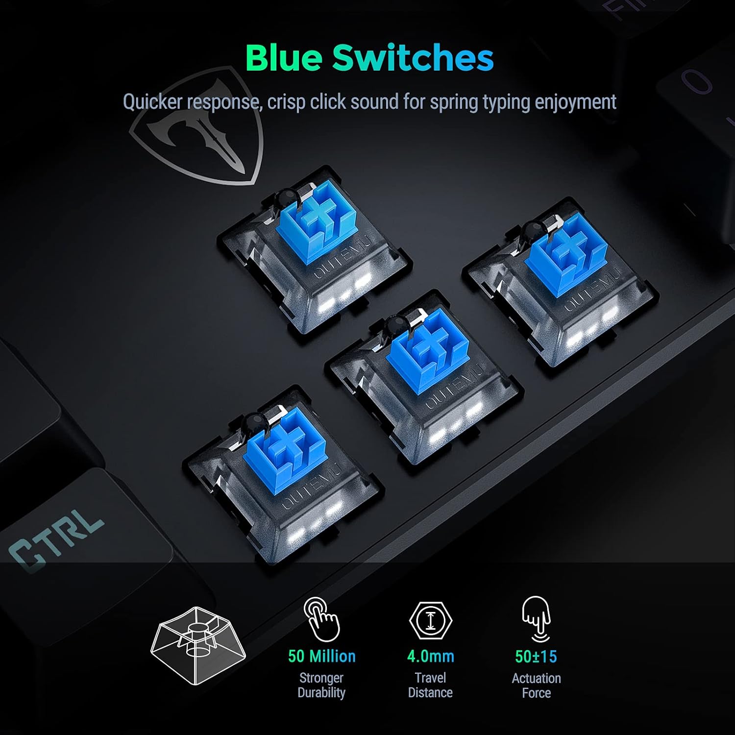 RisoPhy Mechanical Gaming Keyboard, RGB 104 Keys Ultra-Slim LED Backlit USB Wired Keyboard with Blue Switch, Durable Abs Keycaps/Anti-Ghosting/Spill-Resistant Computer Keyboard for PC Mac Xbox Gamer - Image 3