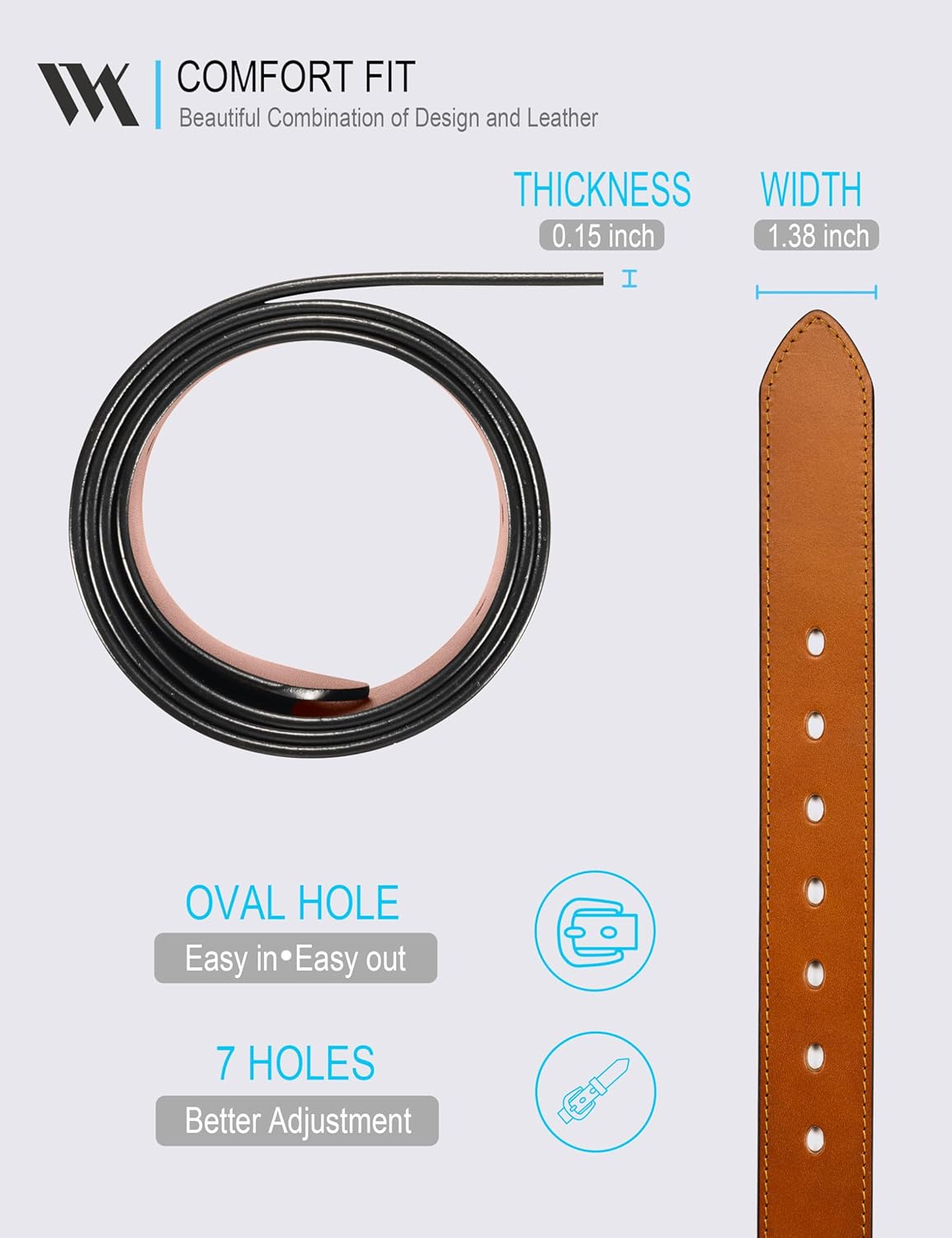 WOLFANT Men's 35mm Dress Casual Belt,100% Italian Full Grain Real Solid Leather - Image 4
