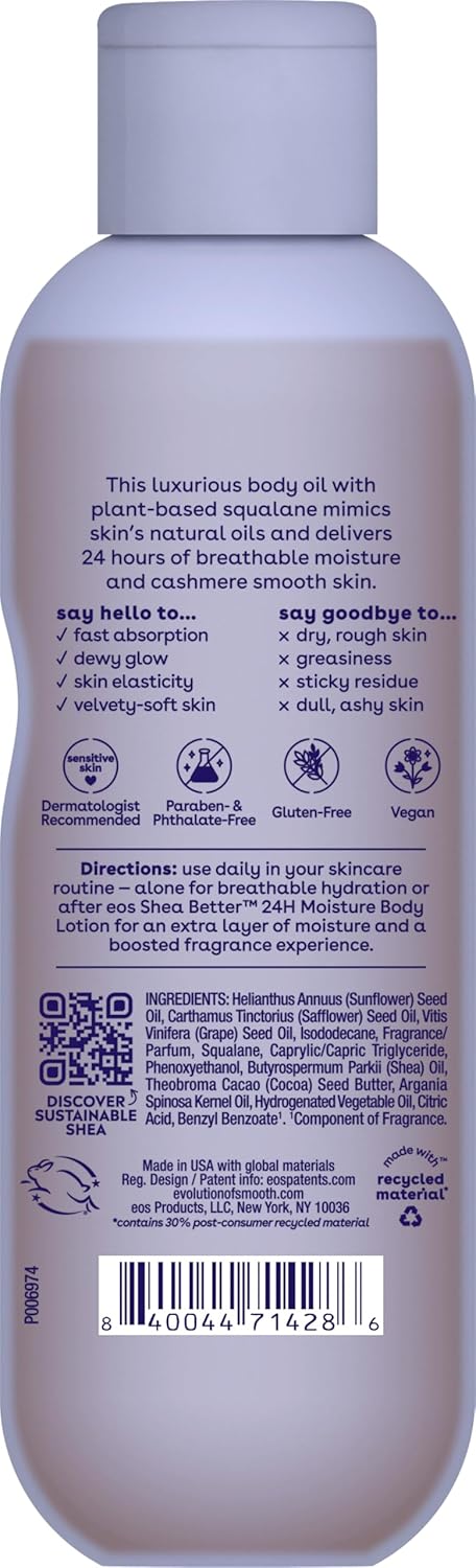 eos Cashmere Oil, Vanilla, 24 Hour Moisture, Plant-Based Squalane to Soothe, Soften and Smooth Dry Skin, 6 fl oz - Image 9