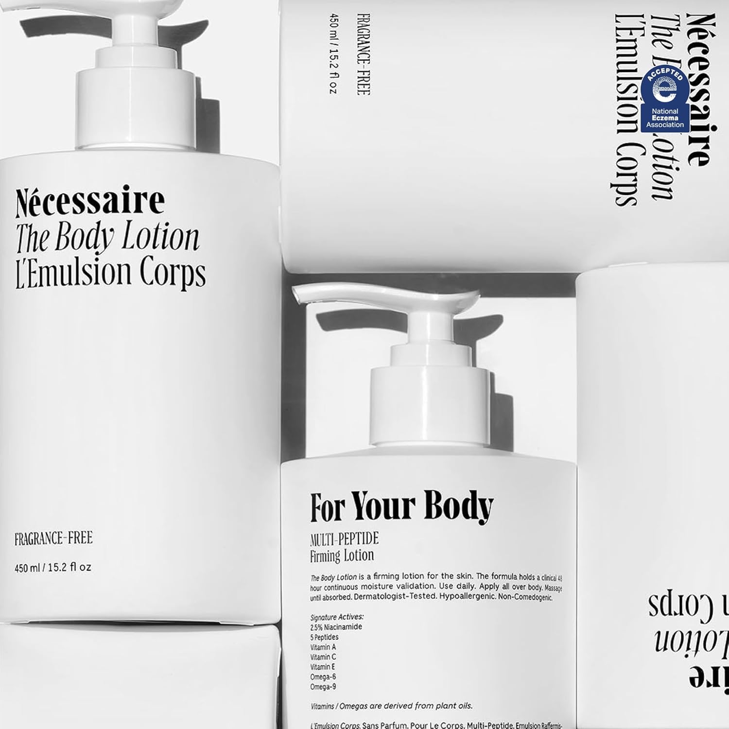 Nécessaire The Body Lotion - Fragrance-Free - Multi-Peptide Moisturizer - Firming Body Lotion for Women + Men. 2.5% Niacinamide. Non-Comedogenic + Hypoallergenic for Sensitive Skin – 450ml/15.2 fl oz - Image 3