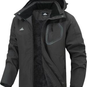 Men’s waterproof ski jacket fleece lined warm winter hooded snow jacket windproof mountaineering ski windbreaker