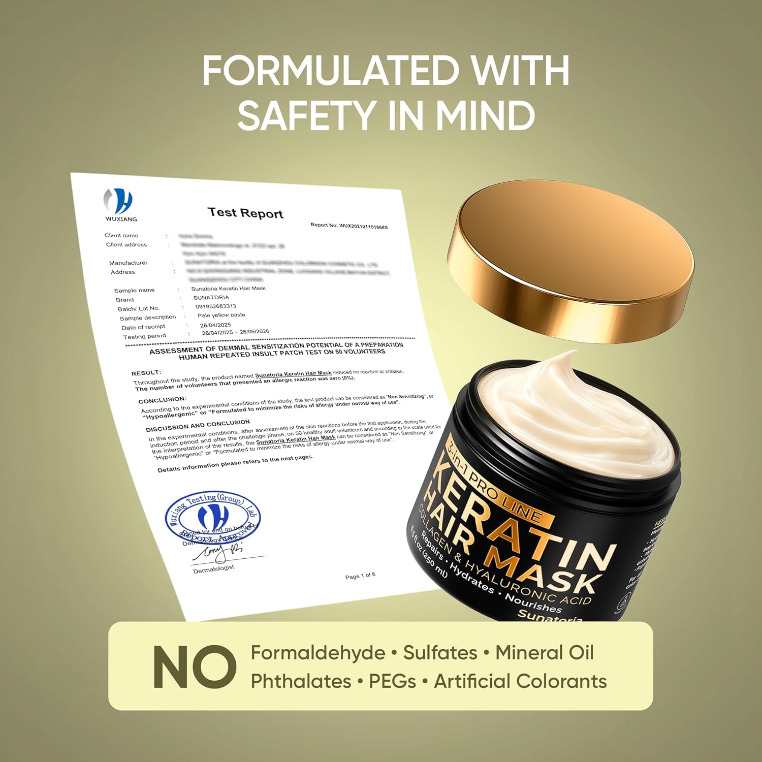 SUNATORIA Keratin Hair Mask - Deep Repair for Dry, Damaged Hair - Hydrolyzed Keratin, Hyaluronic Acid, Argan Oil and Collagen - Sulfate-Free, Paraben-Free| 8.5 fl oz - Image 8