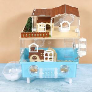 Acrylic Hamster Cage 9-in-1 Hamster Habitats with All Accessories 13.3″L x 9.8″W x 17.4″H Clear Hamster House for Syrian Gerbils Hamster, Dwarf Hamster Hideout 2 Tier Small Animal Cages for Pet Mice