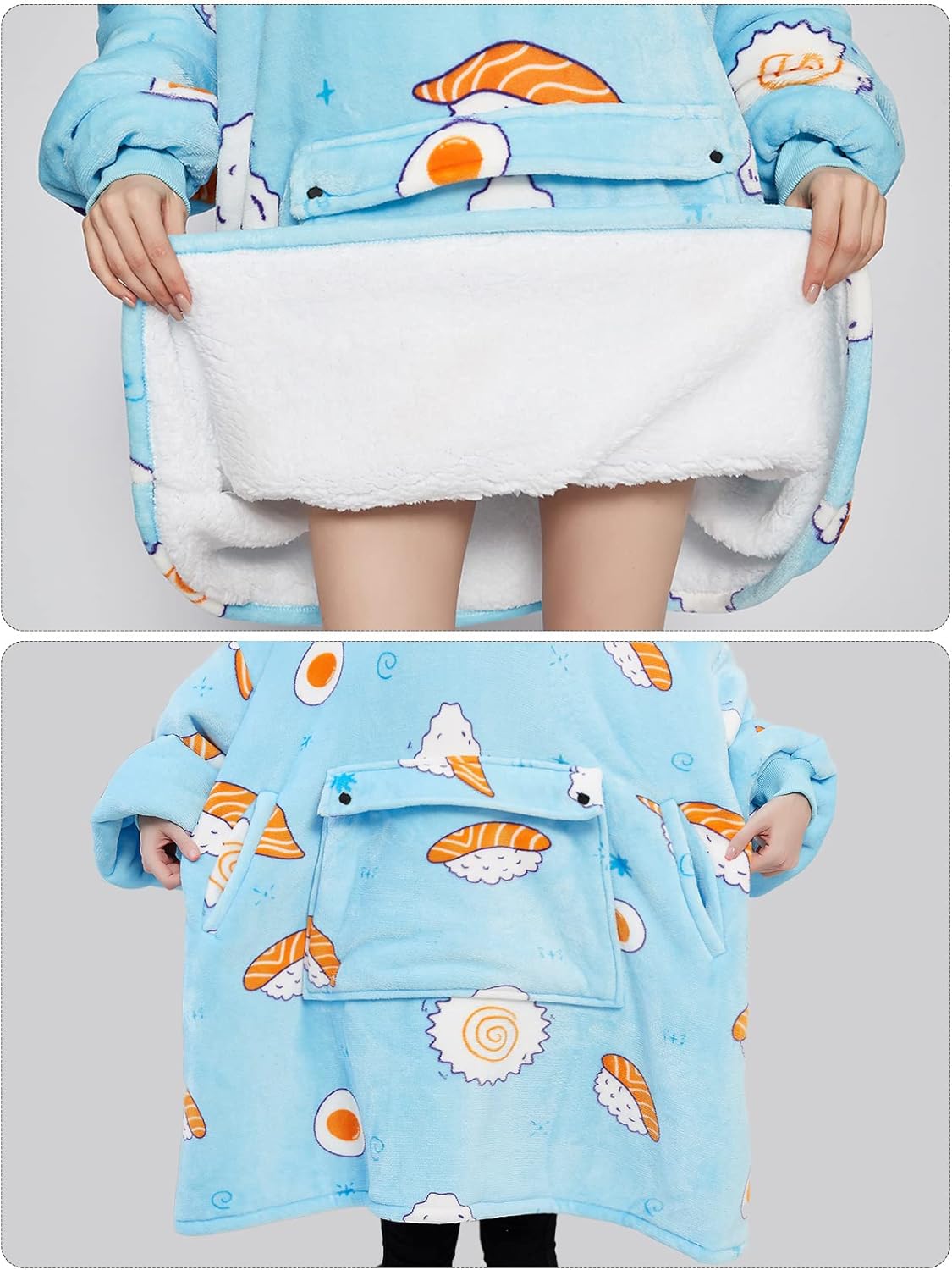 KFUBUO Wearable Blanket Hoodie for Adults Sherpa All Patterns Sushi Oversized Sweatshirt Blanket with Pockets Cute Birthday Gifts for Women - Image 5