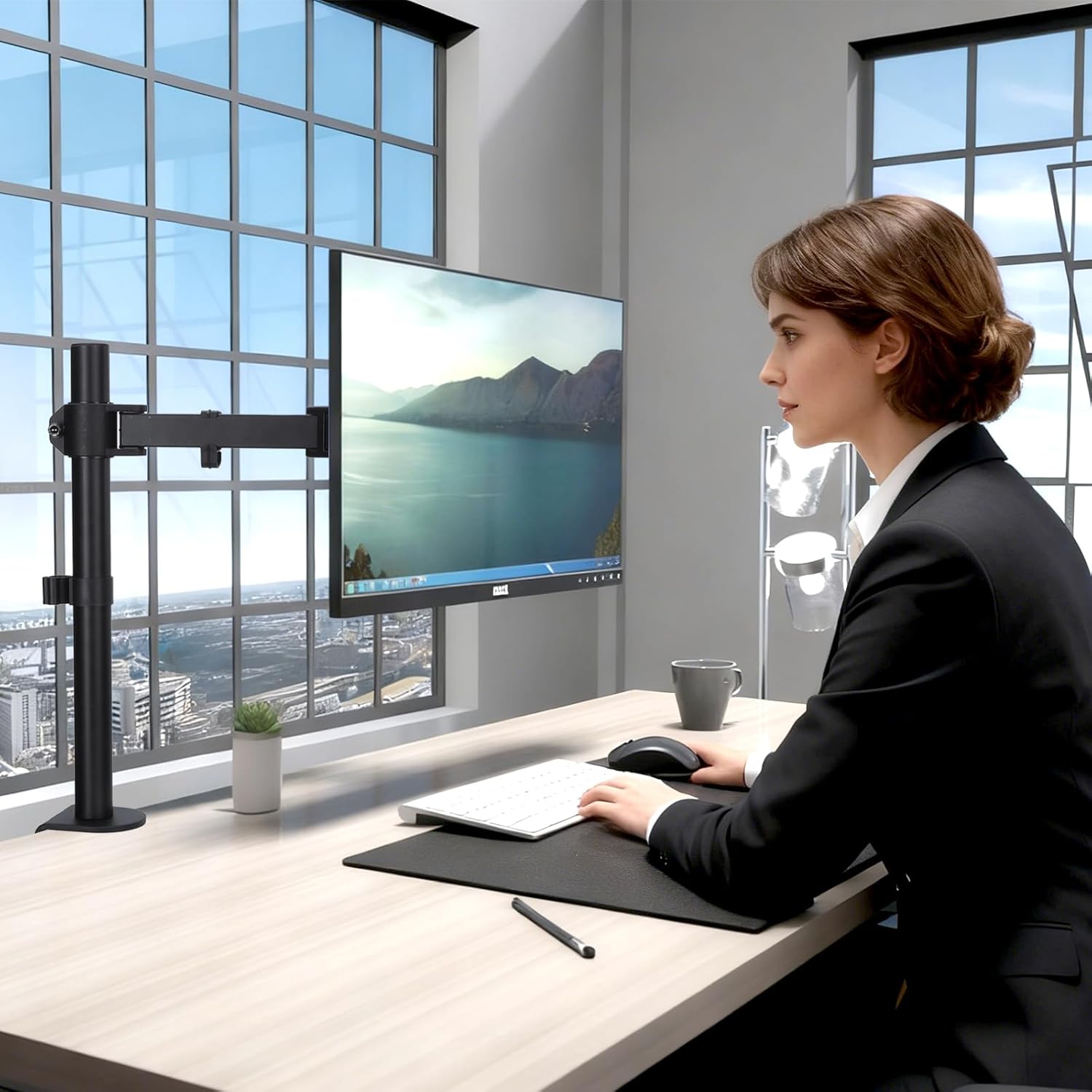 Single Monitor Desk Mount, Heavy Duty Adjustable Monitor Stand for 13"-32" Screen, Monitor Arm Desk Mount Holds Up to 22lbs with C Clamp/Grommet Base - Image 5