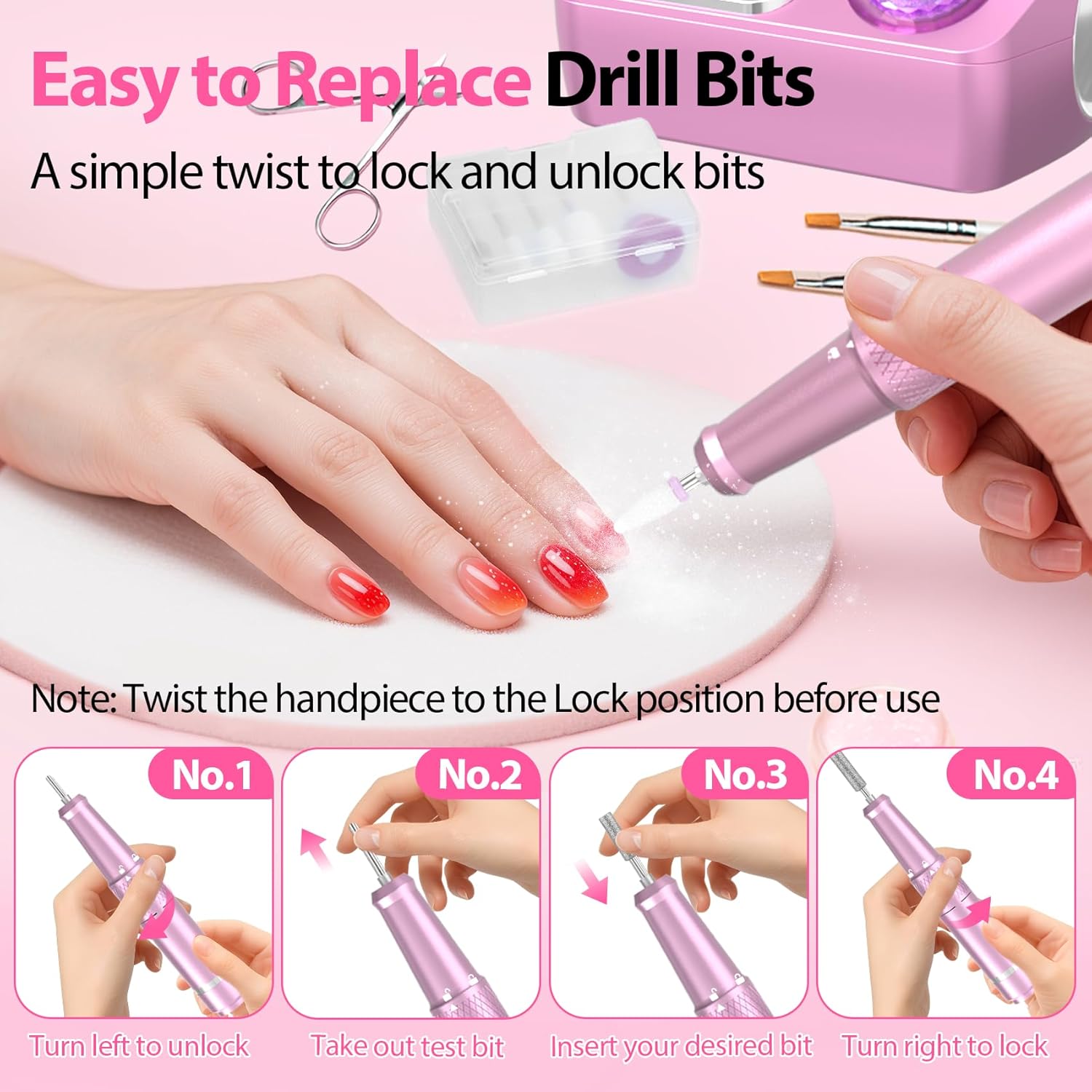 Professional Electric Nail Drill E-File Machine - 45,000 RPM Corded Nail Drills Kit with Low Noise & LED Display for Shaping, Removing & Polishing Acrylic Gel Nails for Salon Home - Image 4