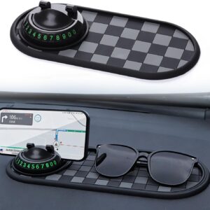 Mobile Phone Bracket Anti-Slip Mat, Universal Anti-Slip Car Dashboard Mat with 360° Rotating Phone Holder, Multifunction Car Dashboard Mat with Temporary Parking Number (Black)