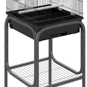 Pawhut 45-inch Metal Indoor Bird Cage, Parrot Cage, Bird Aviary with Detachable Rolling Stand, Storage Basket, and Accessories – Black