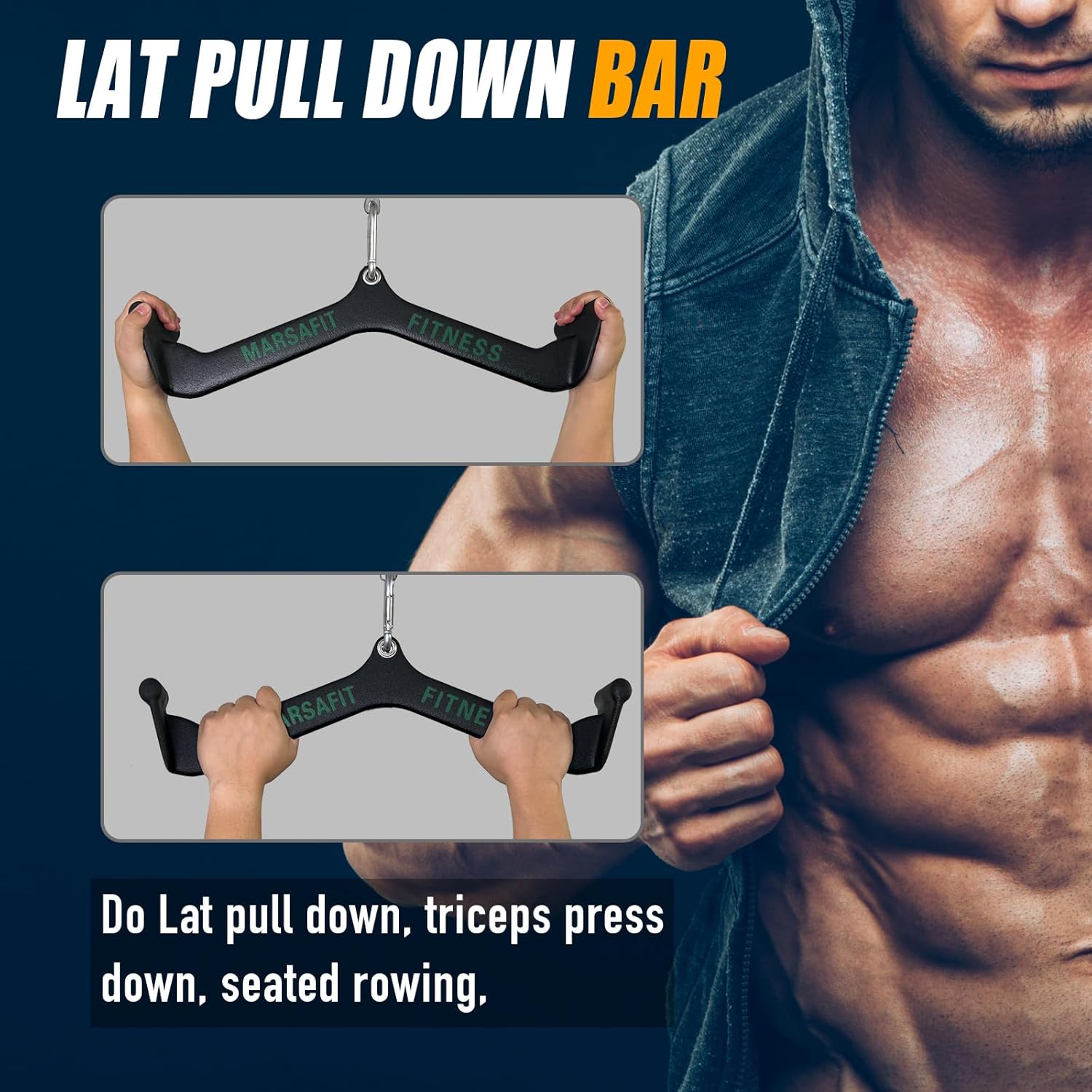 MARSAFIT Home Gym Fitness Rowing T-bar V-bar Pulley Cable Machine Attachment, Bicep Curl Tricep LAT pulldown Bar Back Strength Training Handle Grips LAT Pull Down Bar for Seat Row Workout - Image 6