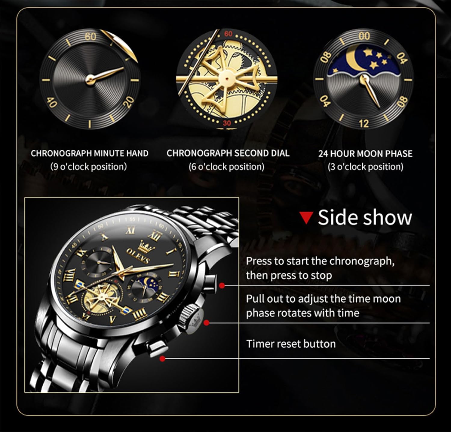 OLEVS Watches Men Waterproof Luxury Big Face Mens Watch Stainless Steel Quartz Analog Dress Watches for Men Luminous Multifunction Man Watch Relojes De Hombre - Image 4