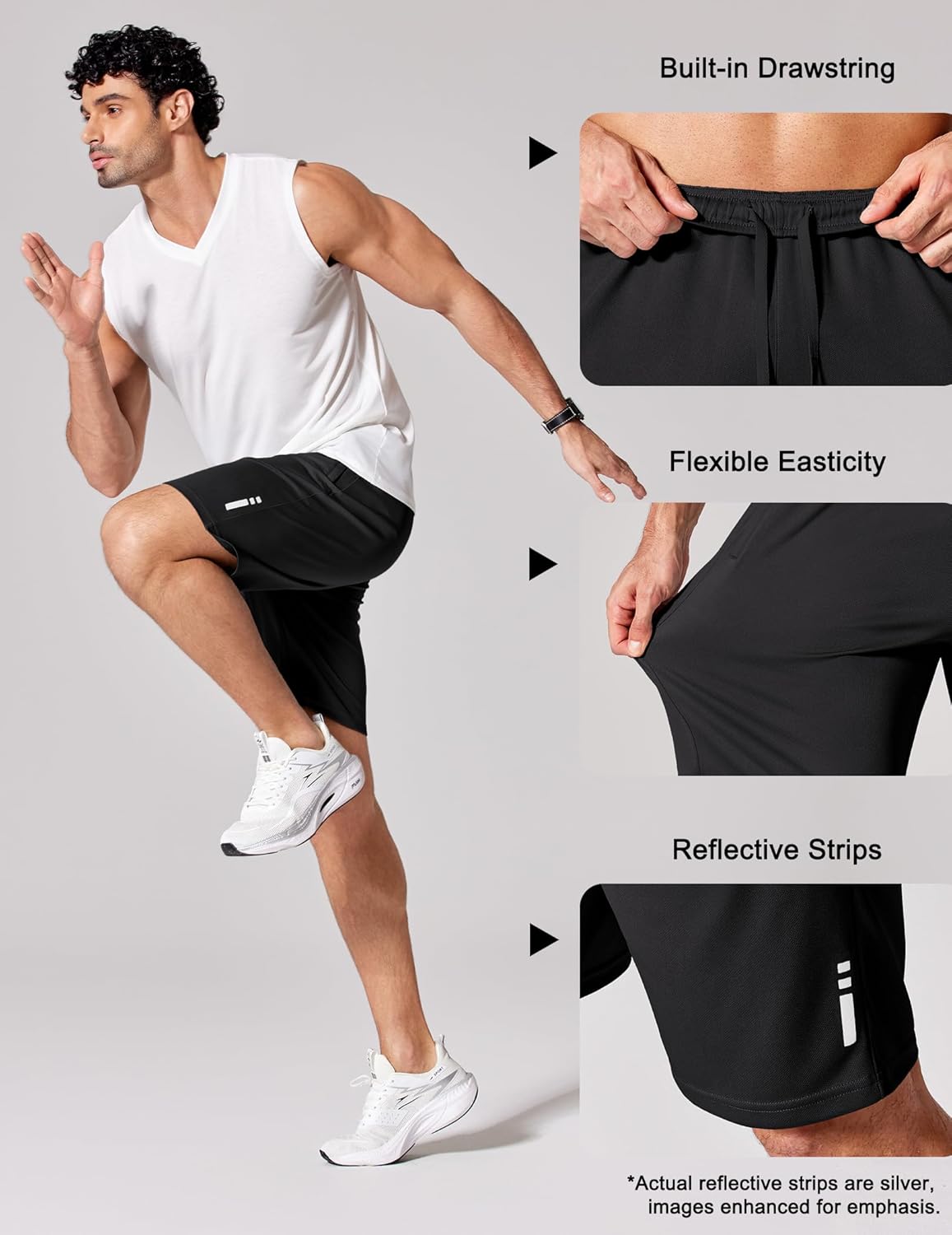 COOFANDY Mens Athletic Running Shorts 9" Lightweight Quick Dry Drawstring Mesh Gym Shorts with Zipper Pockets - Image 4