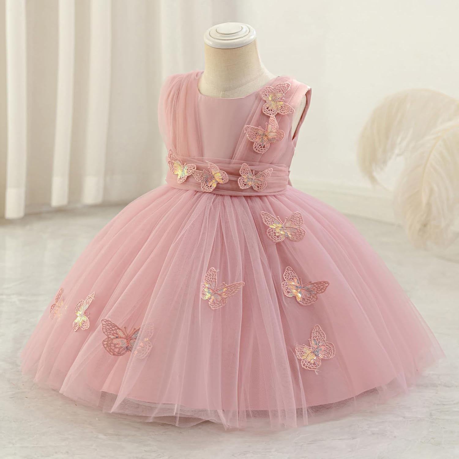 AWIBMK Kids Baby Girls Birthday Pageant Flower Girl Dresses for Wedding Party Formal Sequins Butterfly Dresses - Image 3