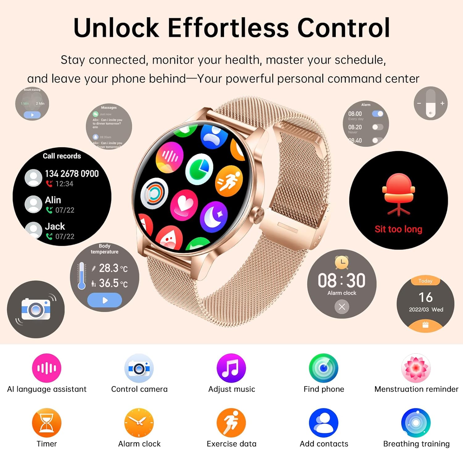 Smart Watch for Women(Answer/Make Calls), 1.27" HD Screen Fitness Tracker with Heart Rate/Sleep Monitor, 130+ Sport Modes IP68 Waterproof Activity Tracking, Smartwatch for Android Phones iPhone - Image 7