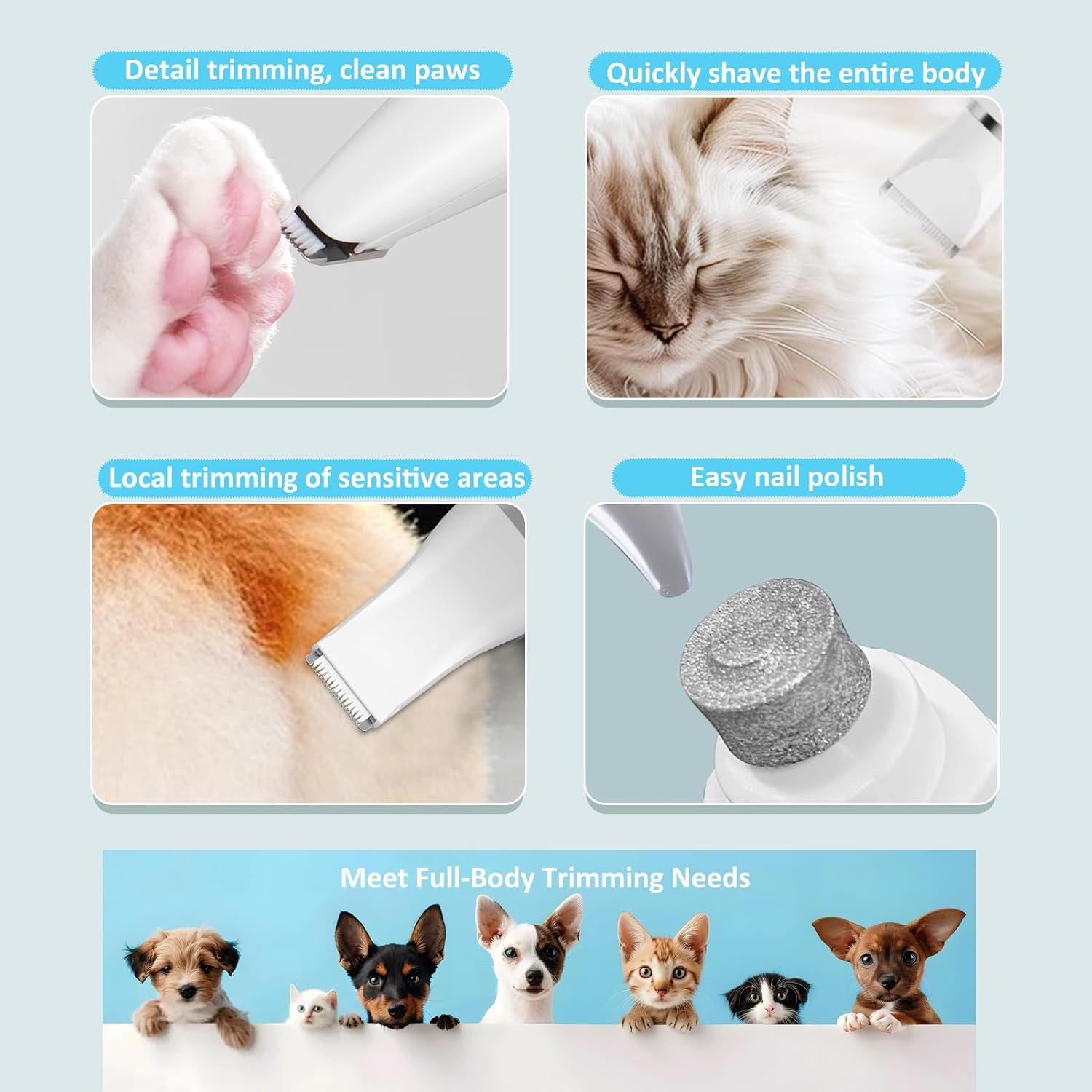 Dog Clippers for Grooming, 4 in 1 Dogs Paw Trimmer Pet Grooming Kit, Low Noise Dog Shavers with Nail Grinder Quiet, Rechargeable Cordless Electric Pets Clippers, 2-Speed Pet Hair Trimmer for Dogs Cat - Image 5